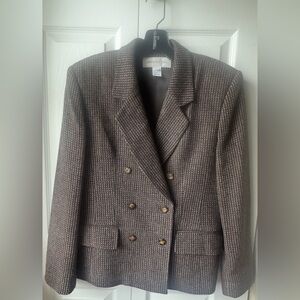 100% Wool Jones New York Women's Textured Brown Blazer Size 12